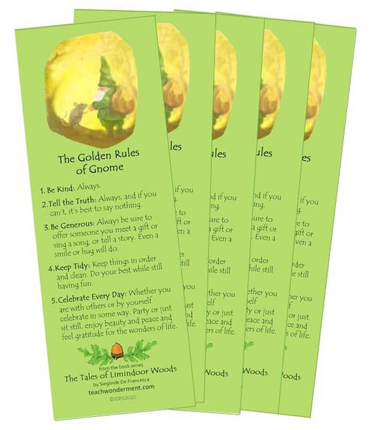 Golden Rules of Gnome Bookmark Set — Gentle Reminders from Limindoor Woods