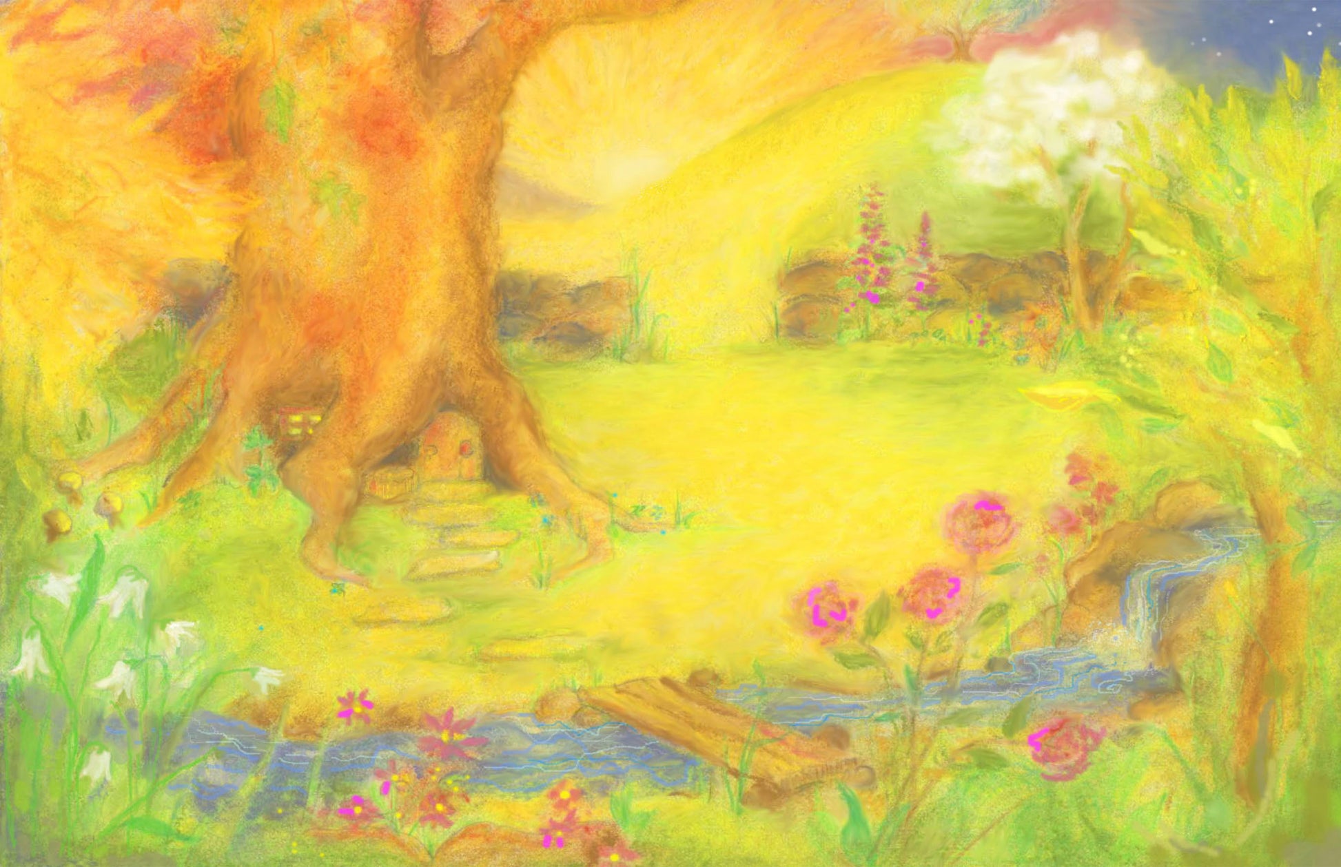 Garden of Wonder postcard – enchanting gnome garden scene